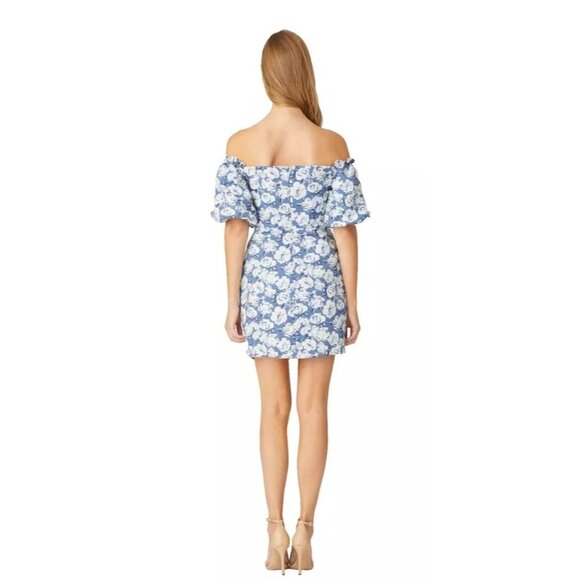 Shoshanna Floral Jacquard Mini Dress in Blue & White, Size 8 US - New with Tags - Picture 2 of 3
